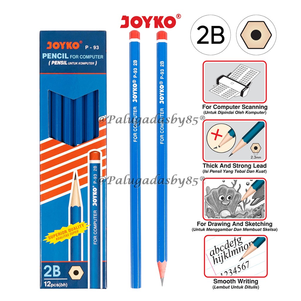 Jual (1 Biji) Pensil JOYKO 2B P-93 / Pencil Pensil Joyko P-93 2B ...