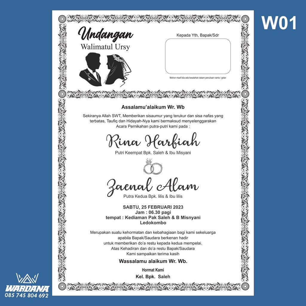 Jual Undangan Walimahan, Undangan Walimatul Ursy, Undangan Kenduri