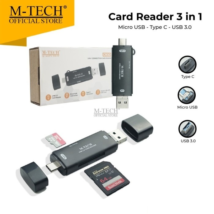 Jual M-Tech Card Reader 3 in 1 CR30 with OTG USB | Shopee Indonesia