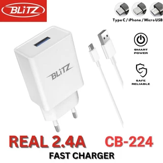 BLiTZ Adaptor Charger CB-124 Real Output 2.4A + Kabel Type C / Micro USB / Lightning