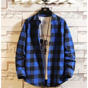 Pengiriman Cepat Kemeja Flanel Motif Kotak Coklat Lengan Panjang Pria Kualitas Import