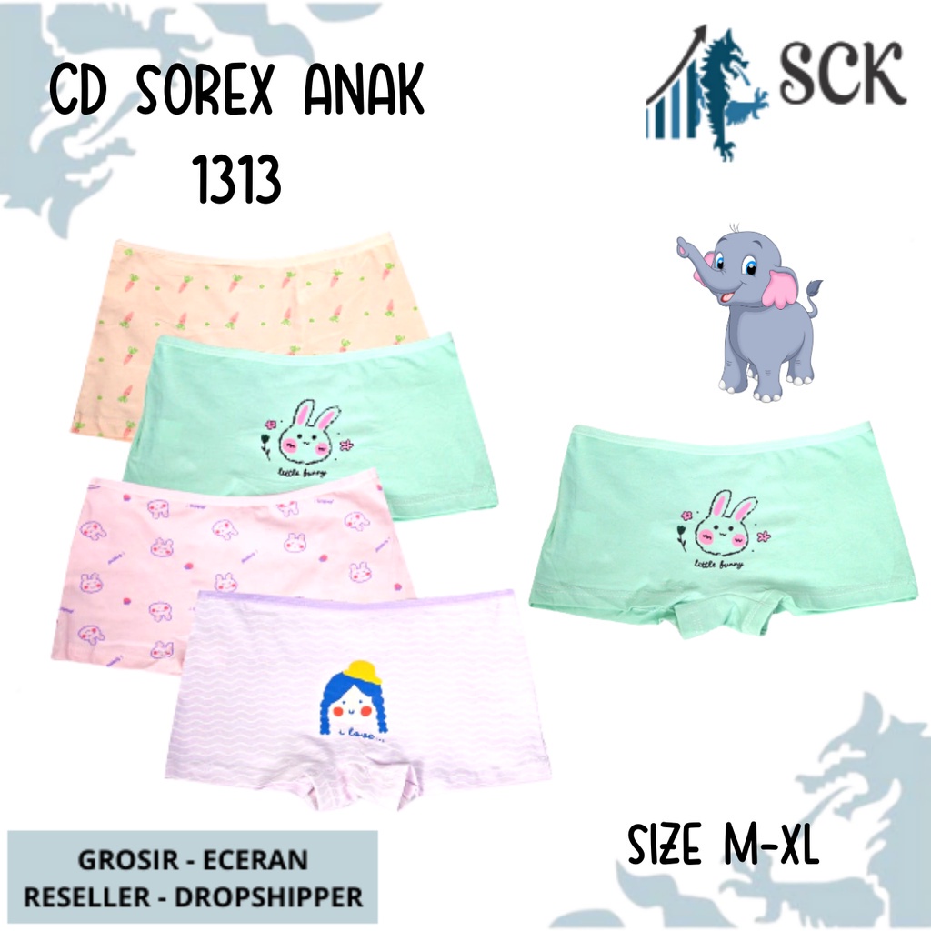 Jual [ISI 2] CD Anak Perempuan SOREX KIDS 1313 model BOXER Polos Warna