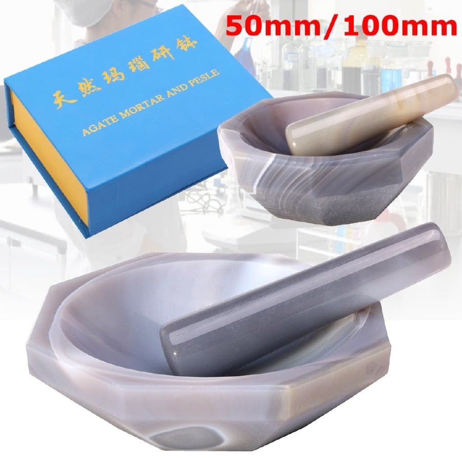 Agate Mortar And Pestle Set - Natural Brazilian Stone For Laboratory Grinding, Multiple Sizes