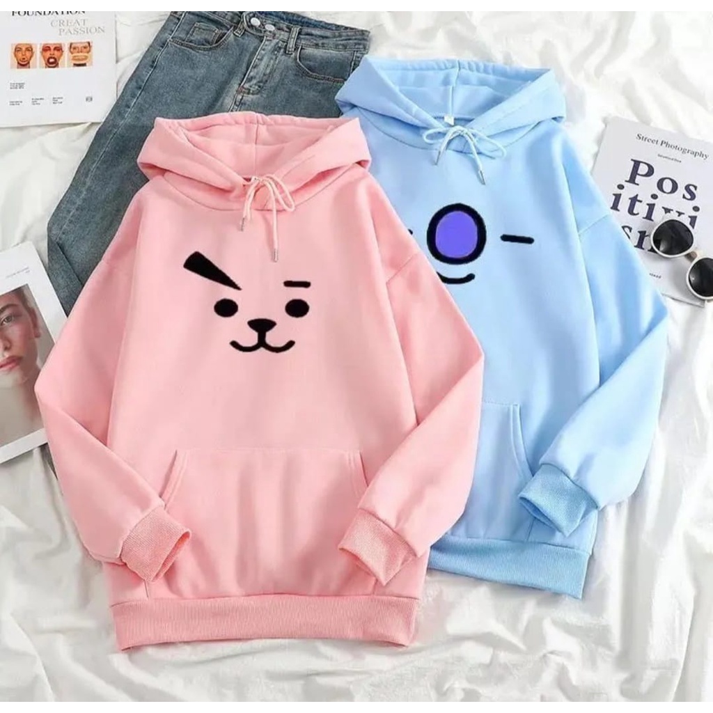 Jual COD HOODIE JUMPER WANITA DAN PRIA KARAKTER BT21 COOKY TATA MANG SHOOKY KOYA RJ Shopee Indonesia