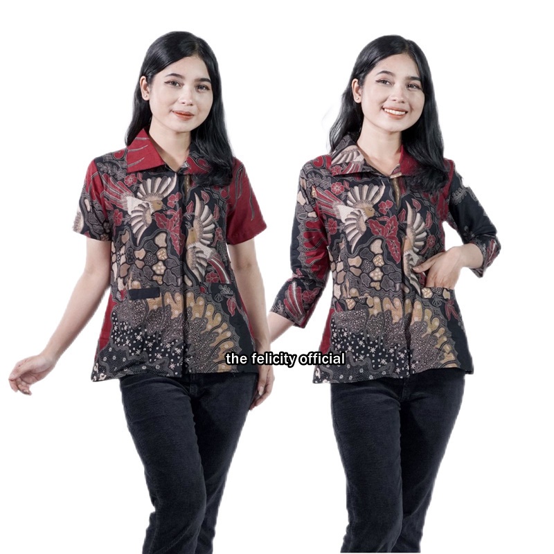 Jual Atasan Blouse Batik Kemeja Wanita Berkerah Lengan Pendek Dan 7 8