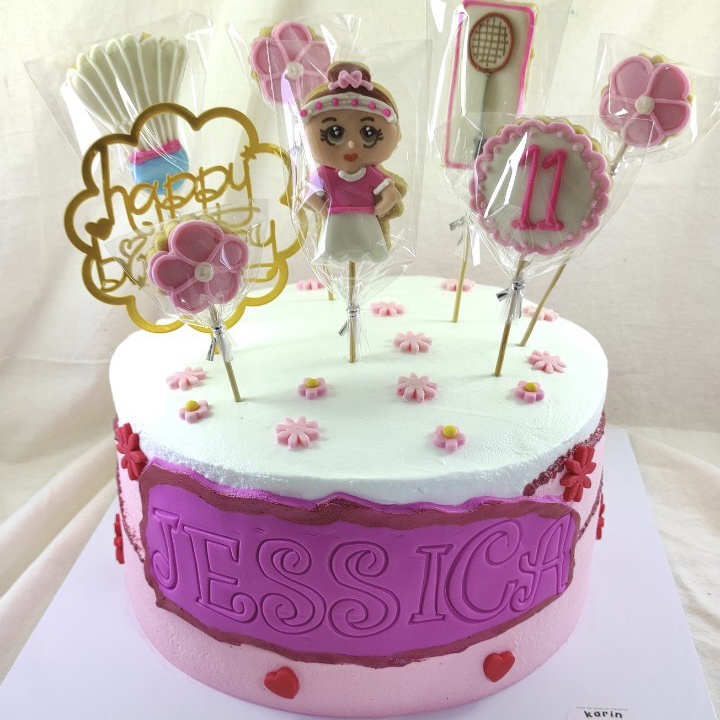 Jual Kue Ulang Tahun Badminton 16CM Decor Kukis Karakter| Birthday Cake