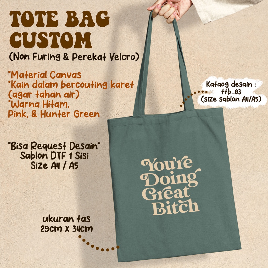Custom Canvas Bag Shopee Sablon Harga Tote Bag Canvas Jual TOTE - Main Image