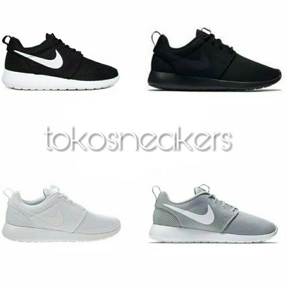 STOK TERBARU ORIGINAL Nike Roshe Run Hitam Putih Full Hitam Full Putih Abu Putih Free Box