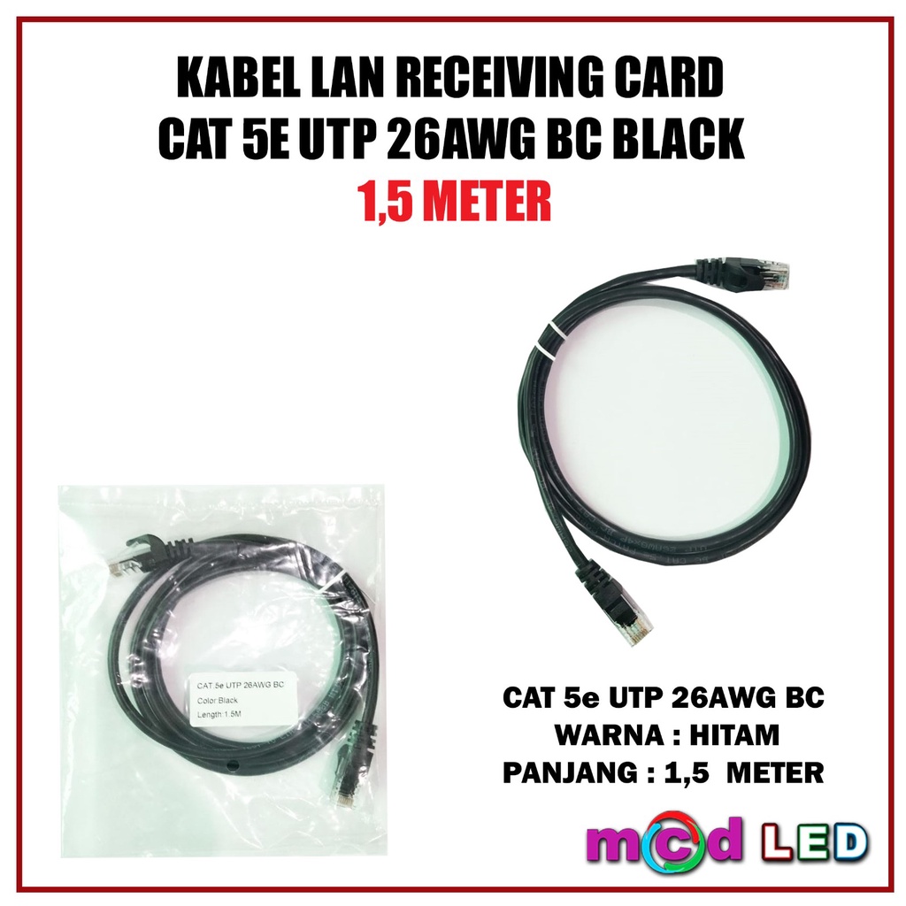 Jual KABEL LAN RECEIVING CARD CAT 5E UTP 26AWG BC BLACK 1,5 METER ...