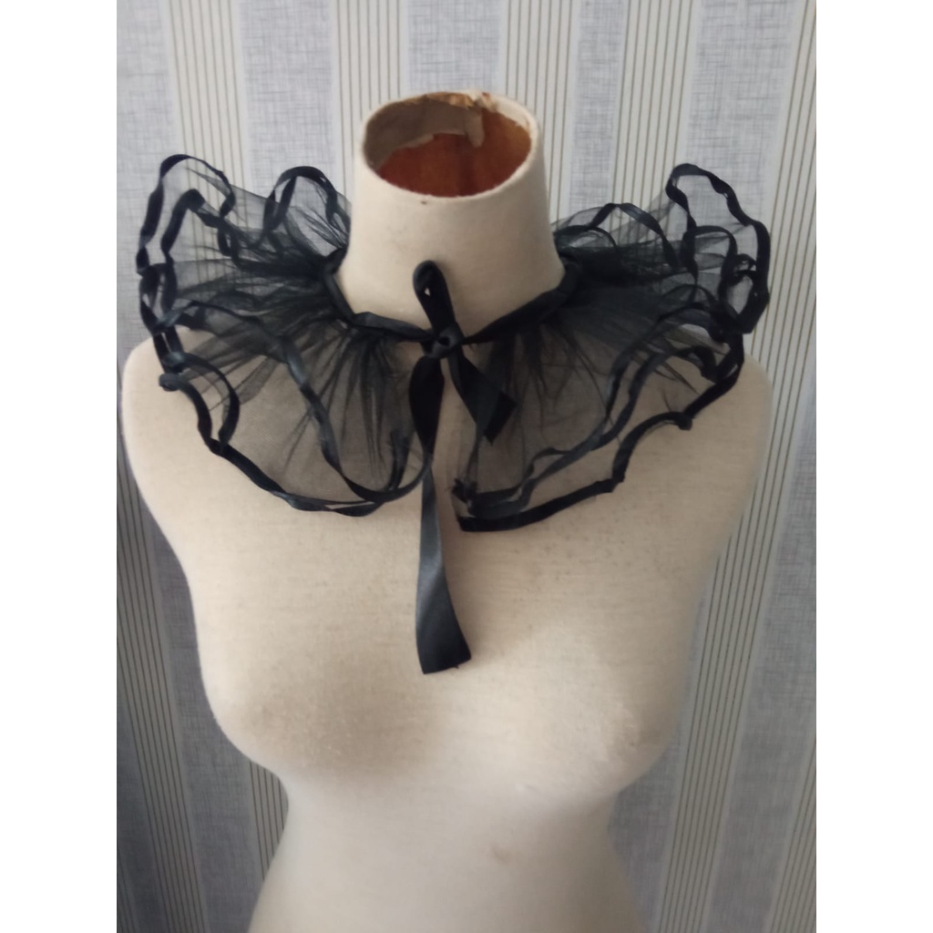Jual Kerah ruffle tulle hitam 3 lapis aksesoris dress halloween pesta ...