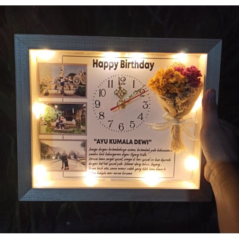 Jual 30x25cm Jam lampu LED scrap box bingkai frame foto popup 3D hadiah ...