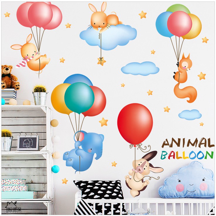 Jual Adek Wall Sticker Animal Balloon Bintang Awan Balon Stiker Dinding ...