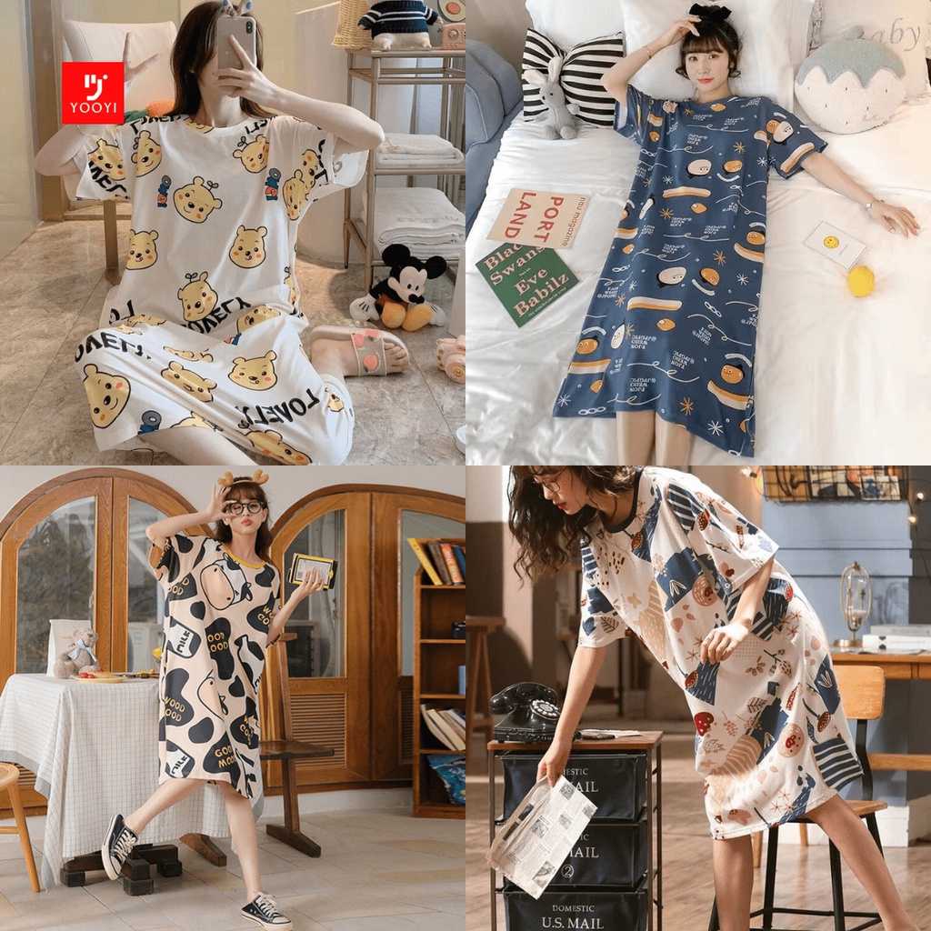 Jual Yooyi Baju Tidur Wanita Daster Dewasa Motif Gaun Malam Piyama Kaos ...
