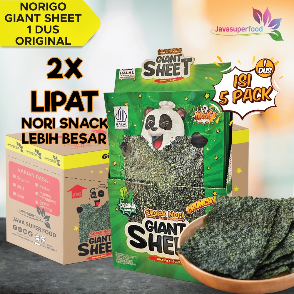 Jual SBY Norigo Snack Nori Giant Sheet 1 DUS Isi 5 PACK Snack Rumput Laut 38 4g Shopee