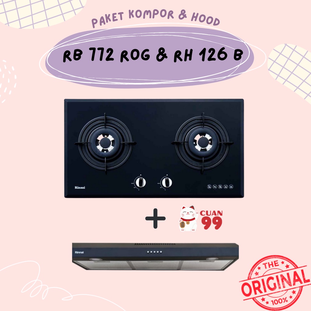 Jual PAKET KOMPOR TANAM RINNAI RB 772 ROG & COOKER HOOD RH 126 B ...