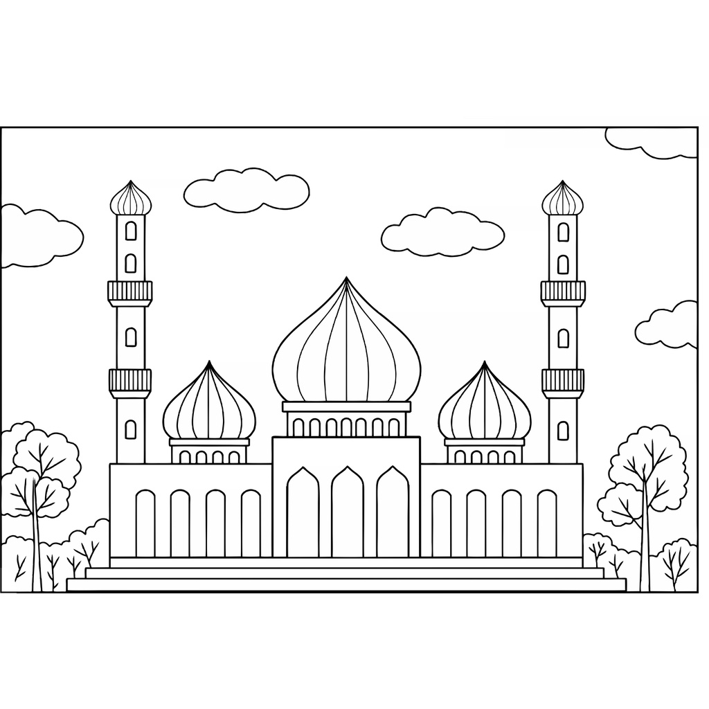 Jual Gambar Mewarnai ~ ISLAMI MASJID / Seketsa Lukis / Drawing Sketch