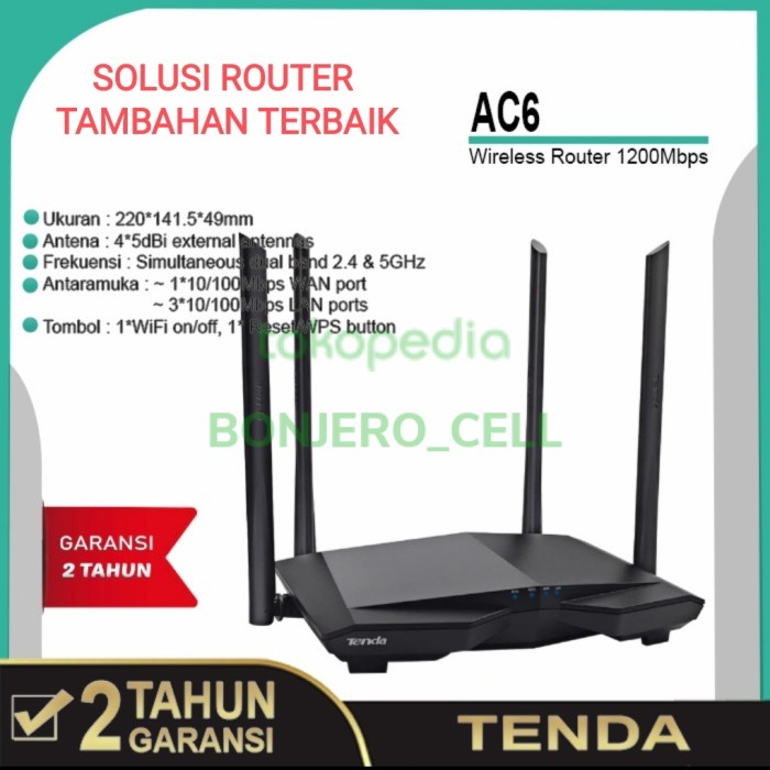 Jual tenda ac6 wireless router ac1200 smart wall killer wifi router ...