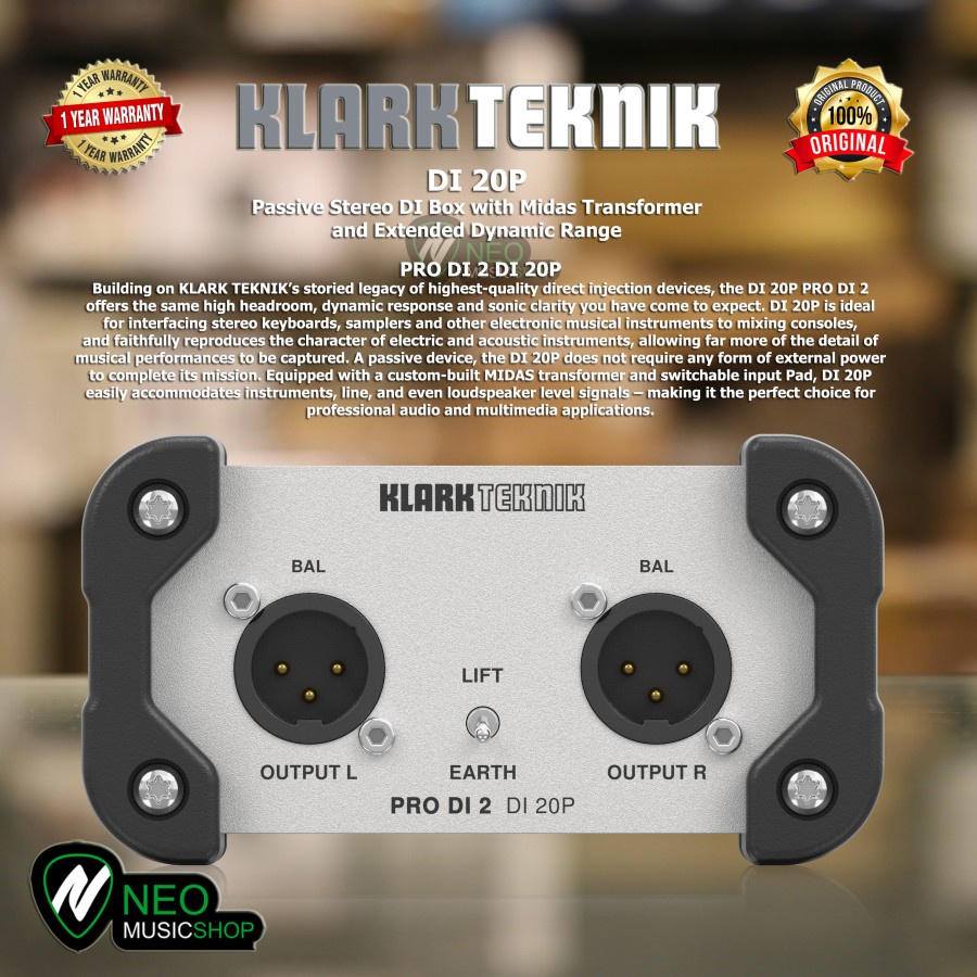 Jual KLARK TEKNIK DI20P Passive Stereo DI Box with Midas Transformer ...