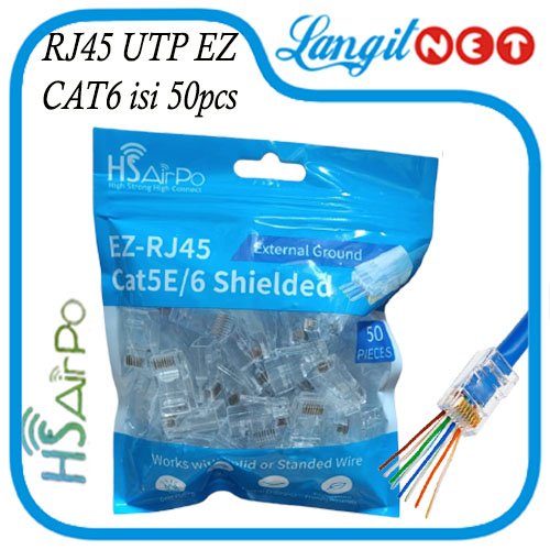 Jual HSAIRPO CONNECTOR UTP EZ RJ 45 CAT6 isi 50pcs HS RC6EUEZ ANTI