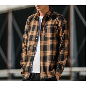 Pengiriman Cepat Kemeja Flanel Motif Kotak Coklat Lengan Panjang Pria Kualitas Import