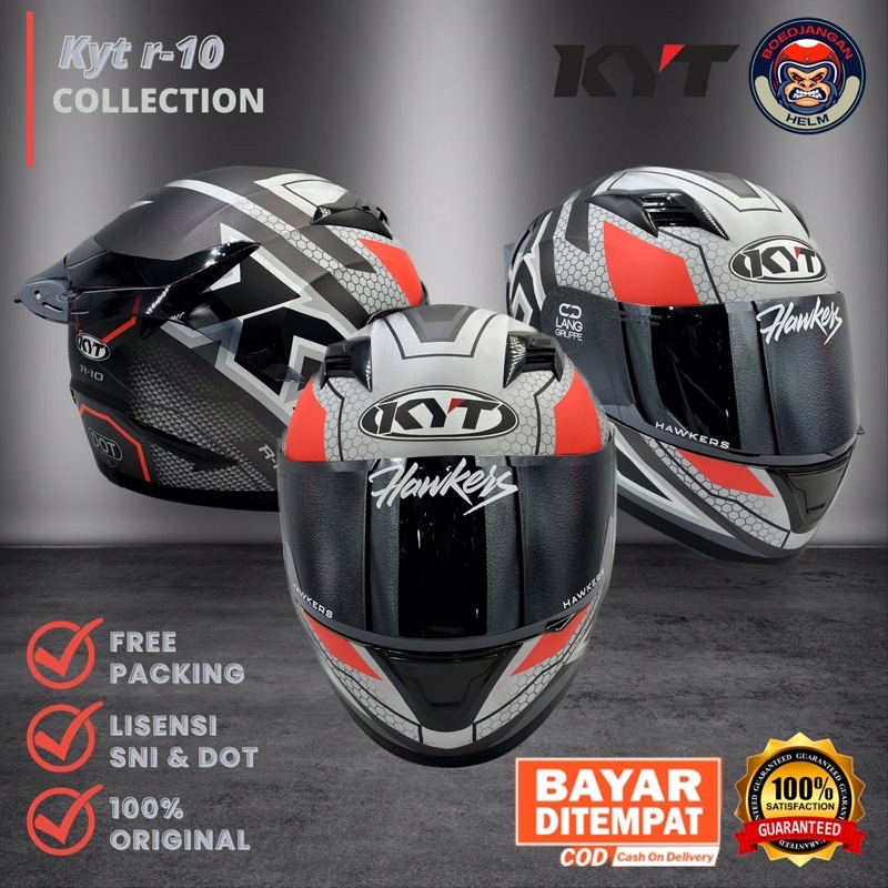 Jual KYT HELM R10 SERI 5 MATT GUNMETAL RED FLUO KYT FULL FACE KYT