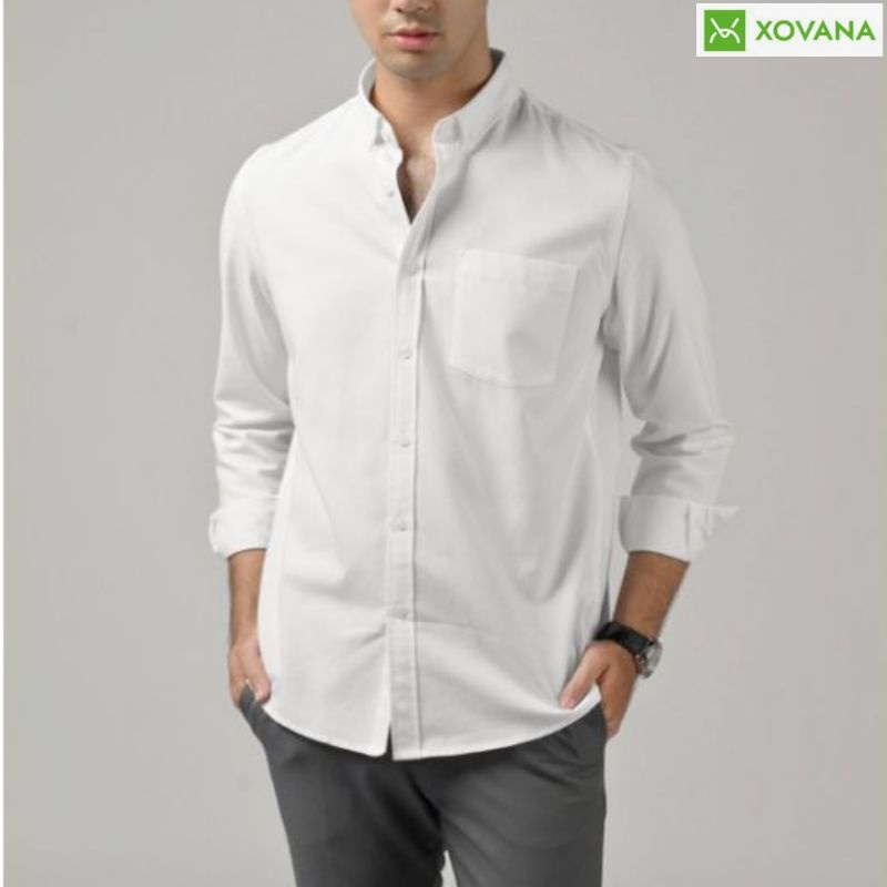 Kemeja Lengan Panjang Jareau Grey White