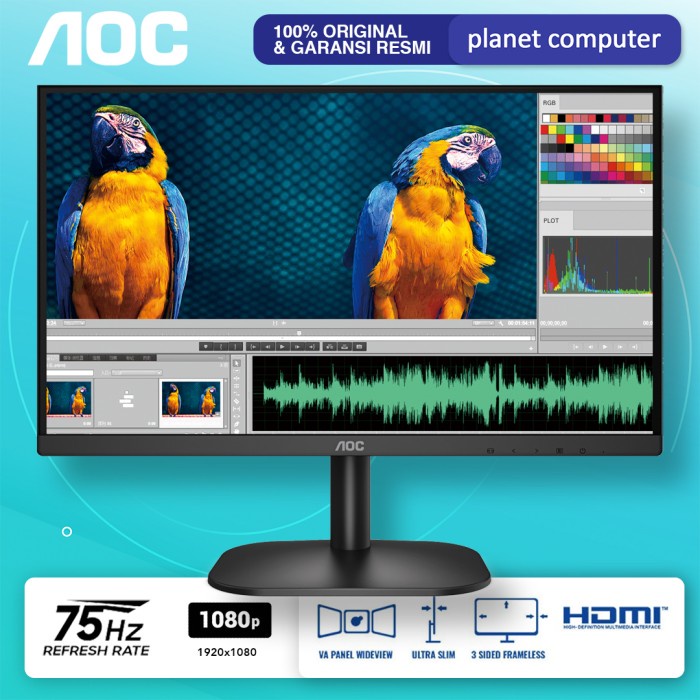 Jual Monitor LED AOC 24B3HM 24" VA 1080p 75Hz VGA HDMI VESA | Shopee ...