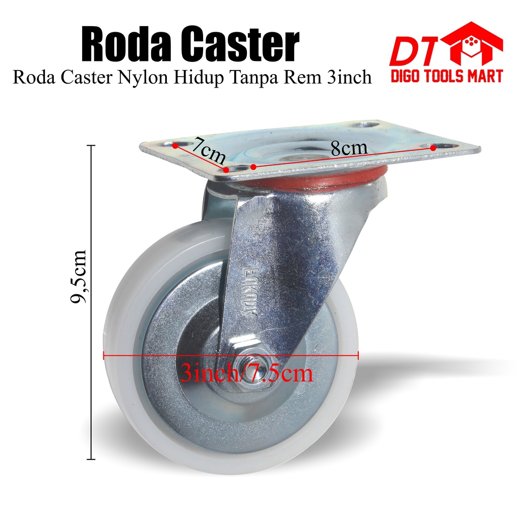 Jual Roda Caster 3 Inci 75mm Nylon Hidup Roda Lori Roda Troli 1 Pcs ...