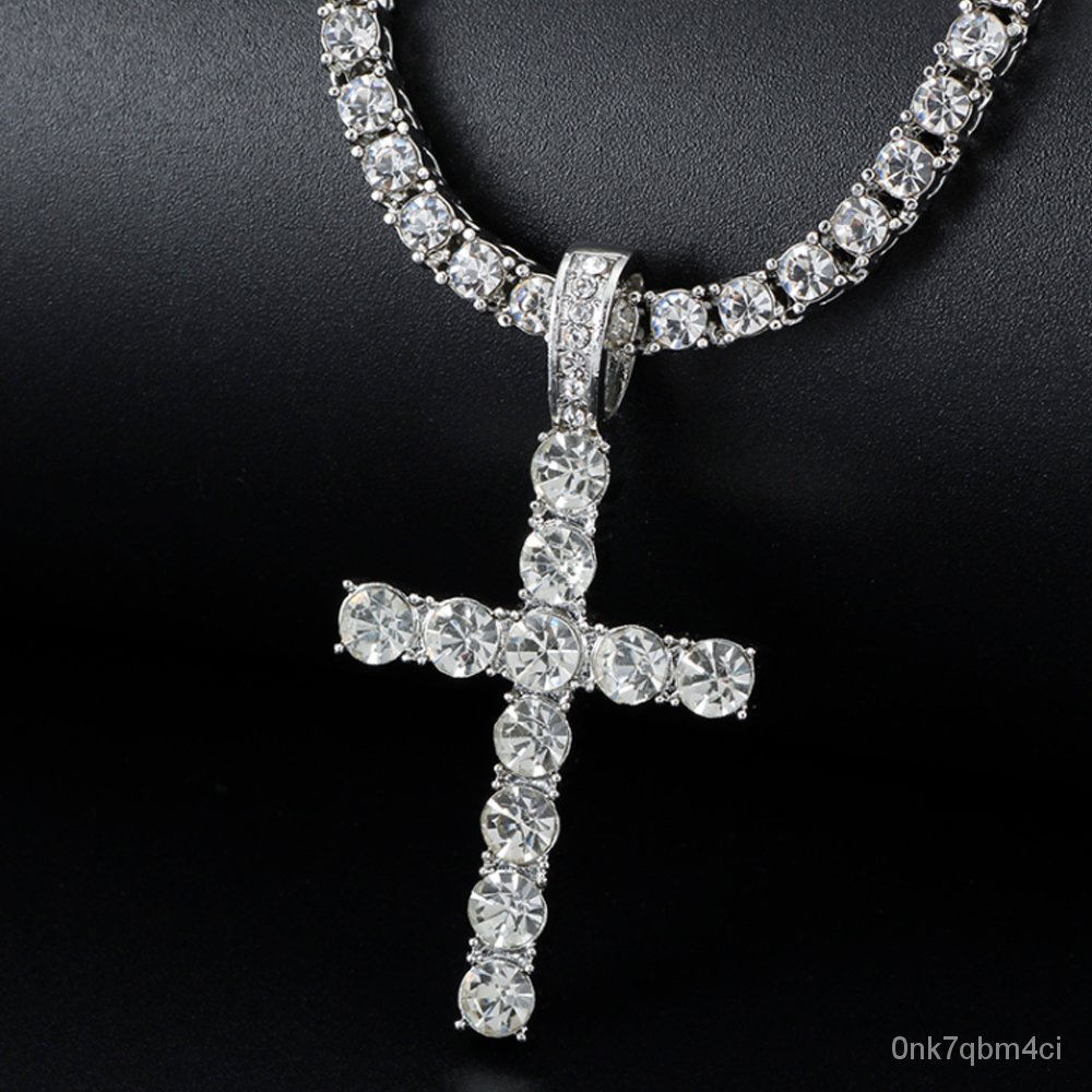 Jual Men Women Hip Hop Cross Pendant Necklace with 4mm Zircon Tennis