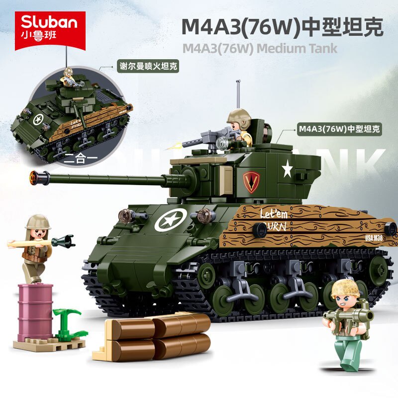 Jual PREORDER Kendaraan Tentara WW2 Militer Sherman M4A3 Blok Bangunan