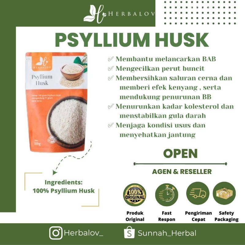 Jual Psyllium Husk By Herbalov Serbuk Serat Alami Untuk Diet / Herbalov