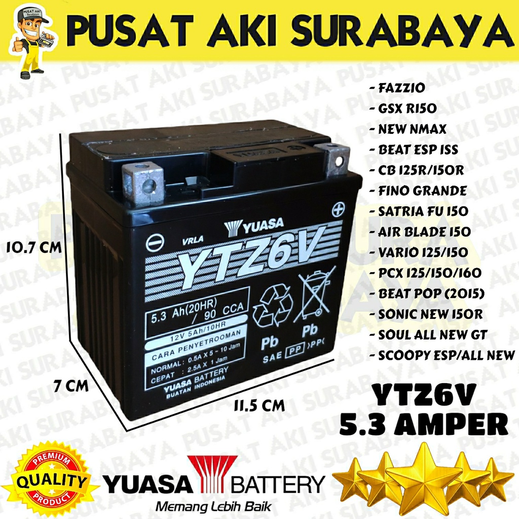 Jual YUASA YTZ6V ACCU KERING MOTOR SATRIA FU SATRIA 150 SATRIA INJEKSI