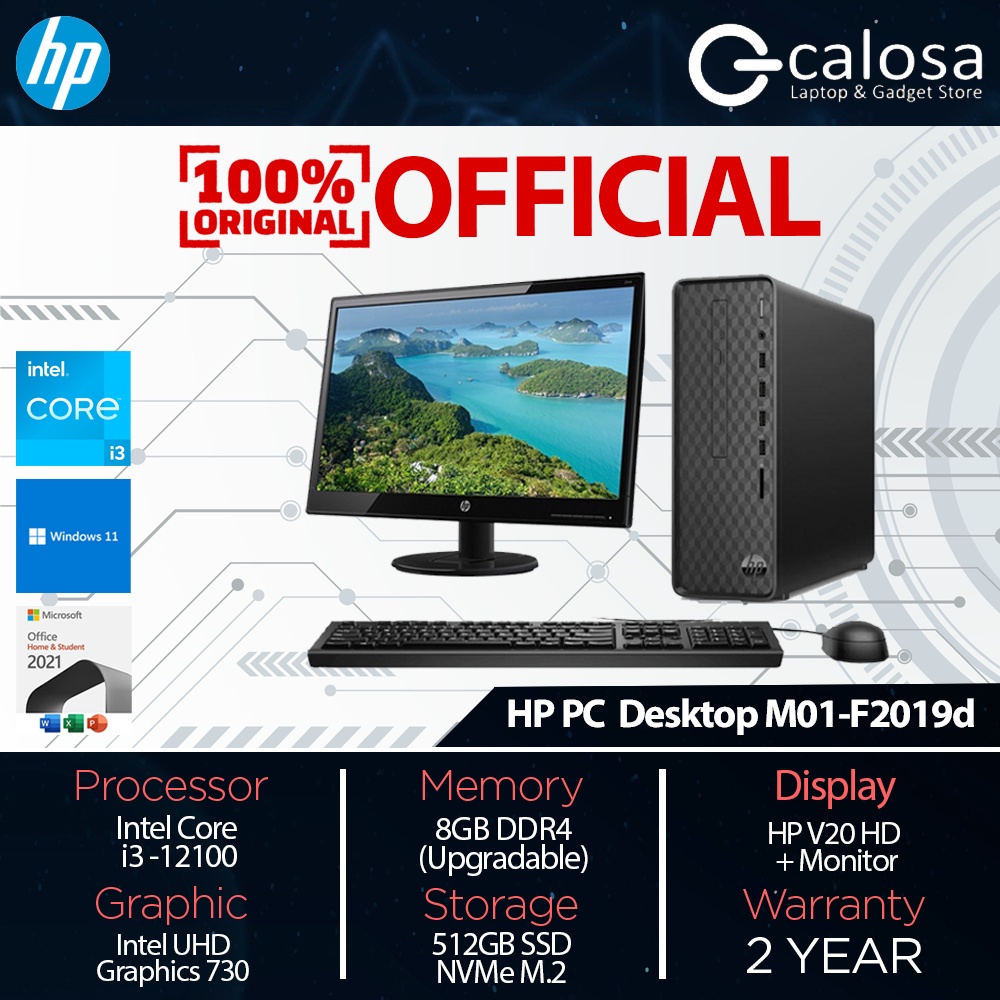 Jual HP PC DESKTOP M01F2019D INTEL CORE i3 12100 MEMORY RAM 8GB 512GB UMA WINDOWS 11 MICROSOFT