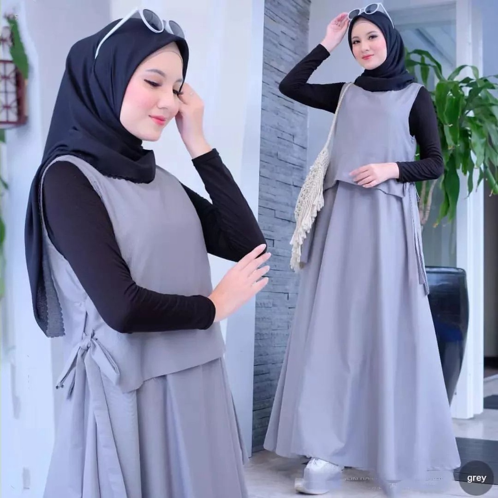 Jual Sienna set Outer + Rok Baju kampus wanita muslimah Gamis polos ...