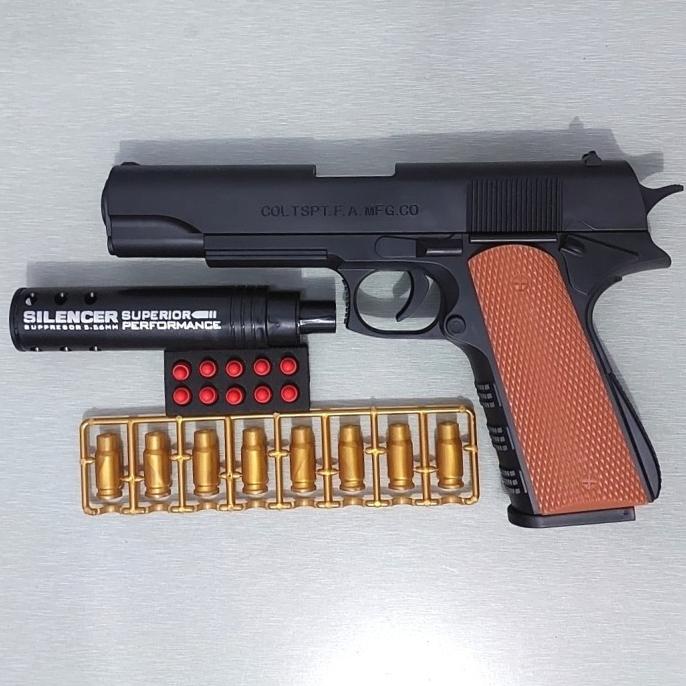 Jual mainan anak pistol nerf 1911 magazine ejecting shell soft bullet ...