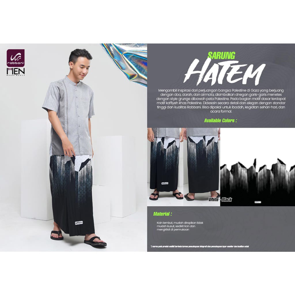 Jual Rabbani Sarung Hatem Putih Hitam Model Terbaru 2023, Sarung Rabani ...