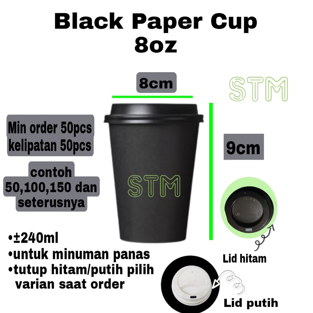 Jual Full Black Paper Cup 8oz/Gelas Kertas Panas Hitam 8oz/Cup Hot 8oz ...