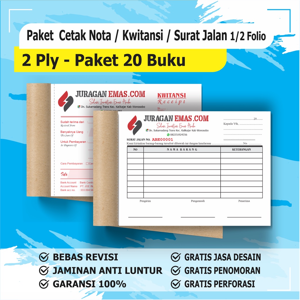 Jual Cetak Nota Custom 2 Ply Paket 20 Buku 2 Rangkap 1 Rim Nota Custom Surat Jalan Custom 2791