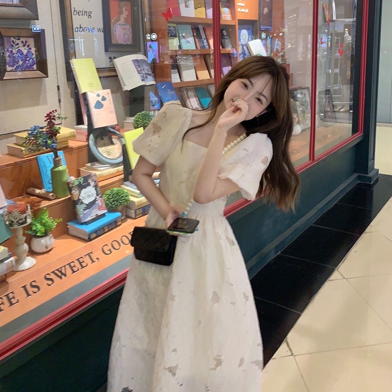 Susana ID Blackless Lace Up Dress Bubble Sleeves D055