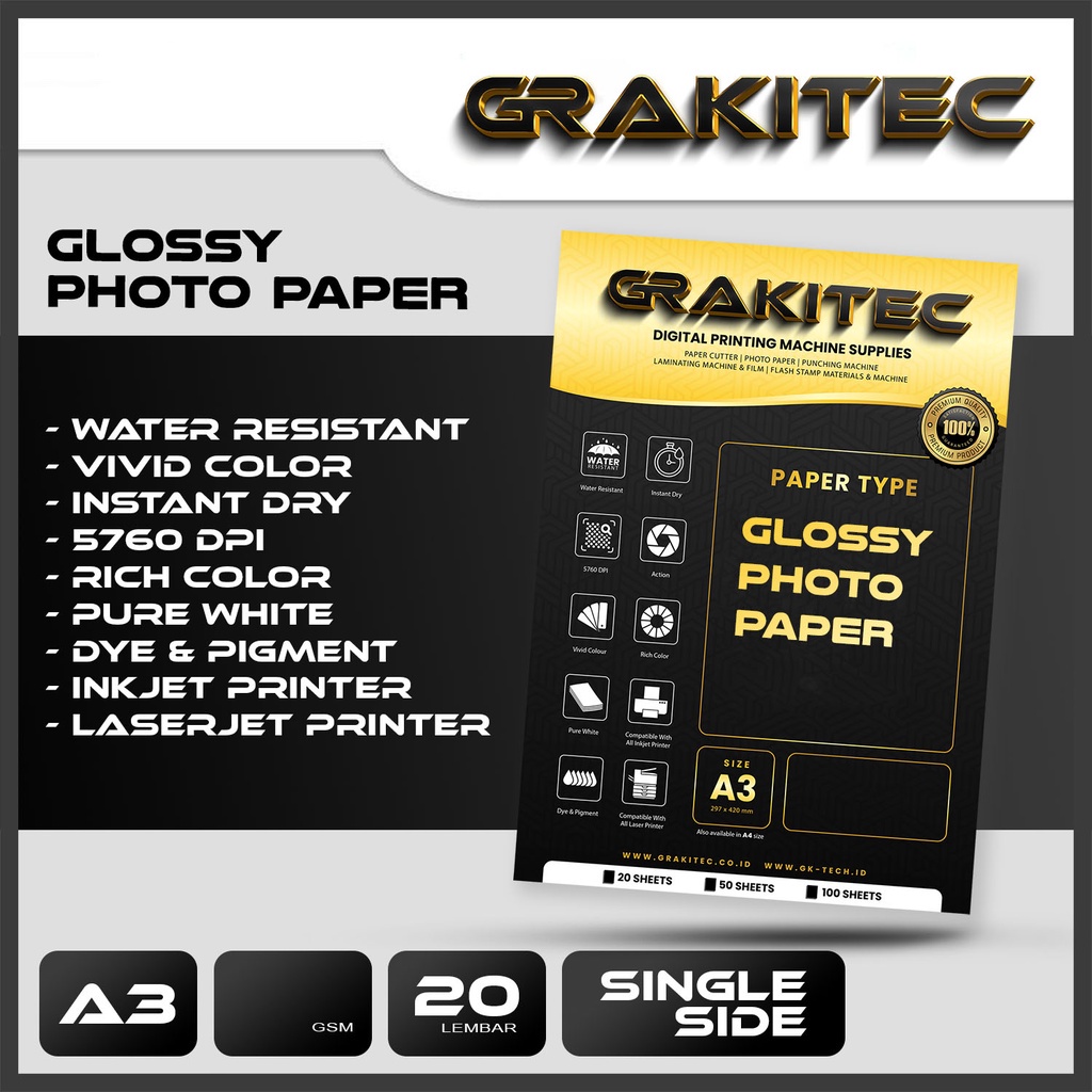 Jual Kertas Foto Glossy A3 Gk Tech Premium Photo Glossy Paper A3 260