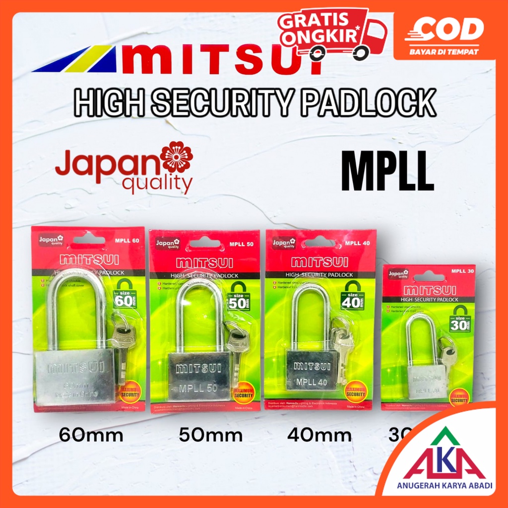 Jual Gembok Panjang MITSUI MPLL High Security Padlock 30 / 40 / 50 / 60 ...