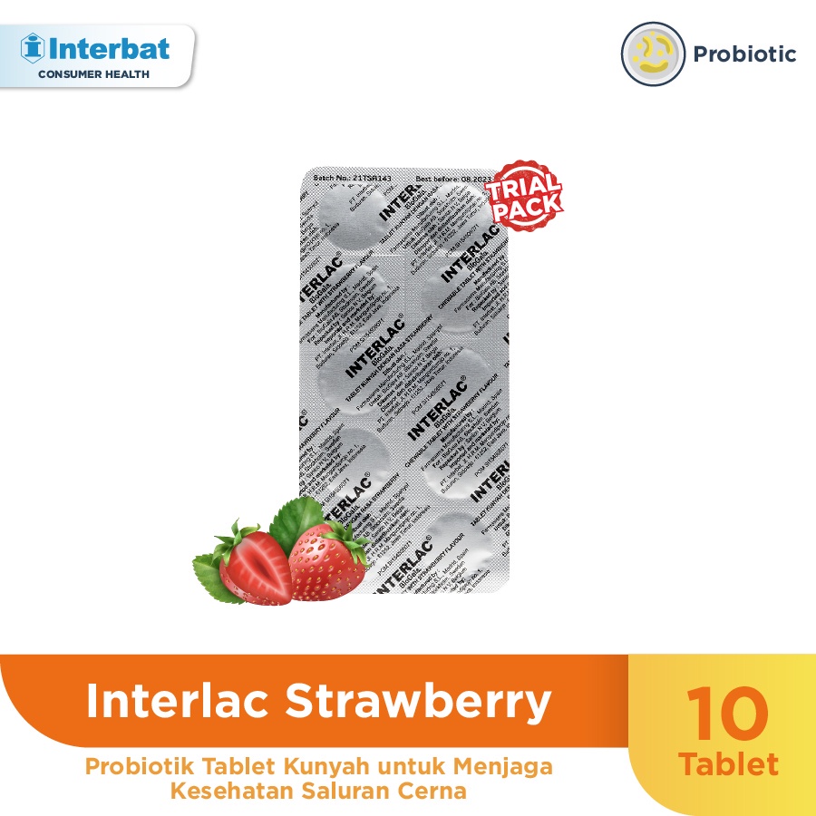 Jual Interlac Probiotik Tablet Kunyah Strawberry - 1 Strip @ 10 Tablet ...