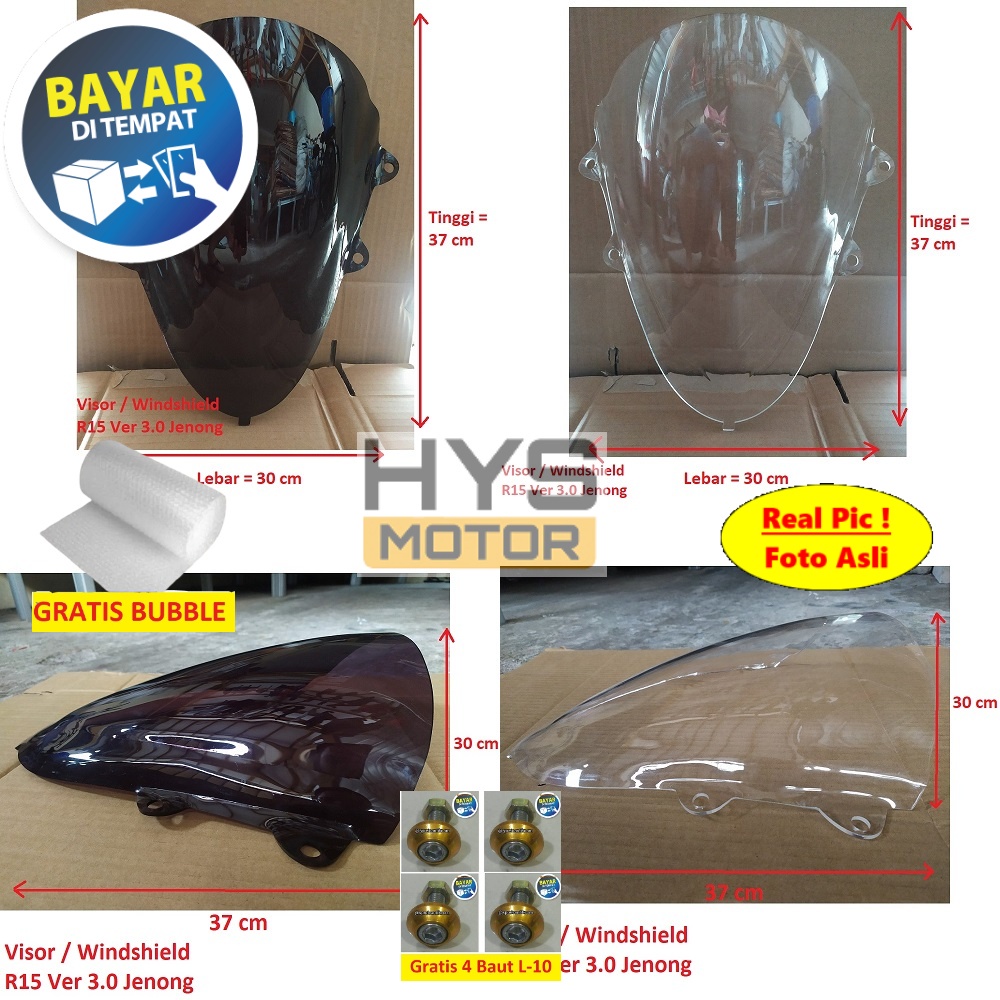 Jual HYS Visor Windshield Yamaha R15 V3 NEW 2018 Bahan Acrylic Akrilik ...