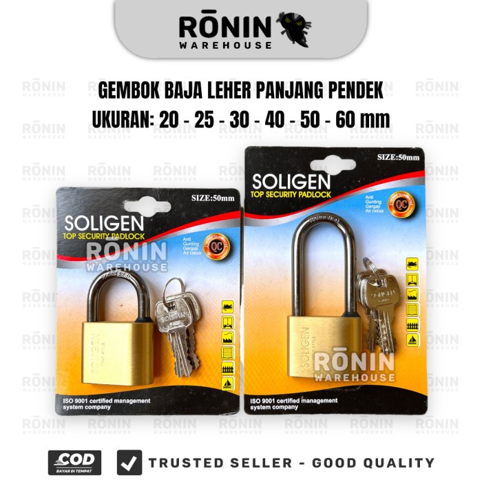 Jual Soligen Gembok Baja Leher Panjang Pendek 20 25 30 40 50 60 Mm