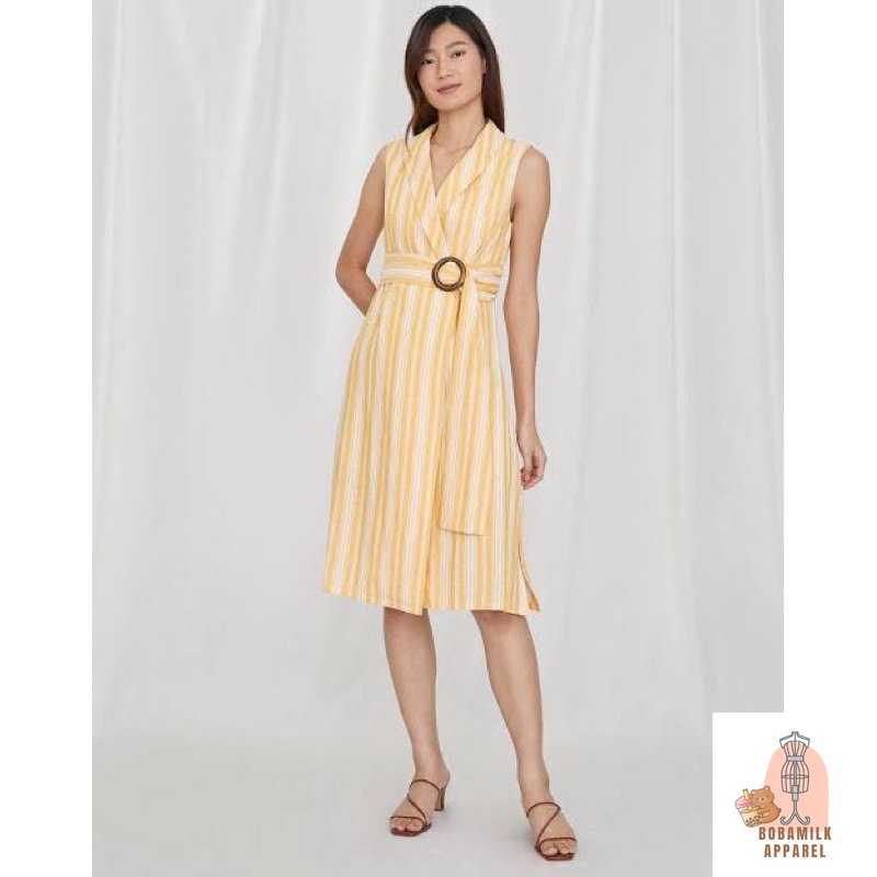 Jual New! Pomelo Purpose Sleeveless Belted Striped Dress Orange Vest 