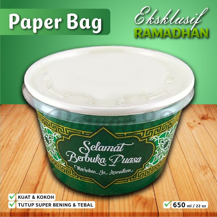 Paper Bowl Ramadhan - Idul Fitri - 650 ml - 22 Oz (50 set dengan TUTUP)-A