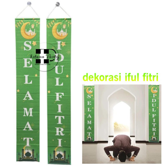 Jual Dekorasi Banner Selamat Idul Fitri / Hiasan Lebaran Spanduk Hijau