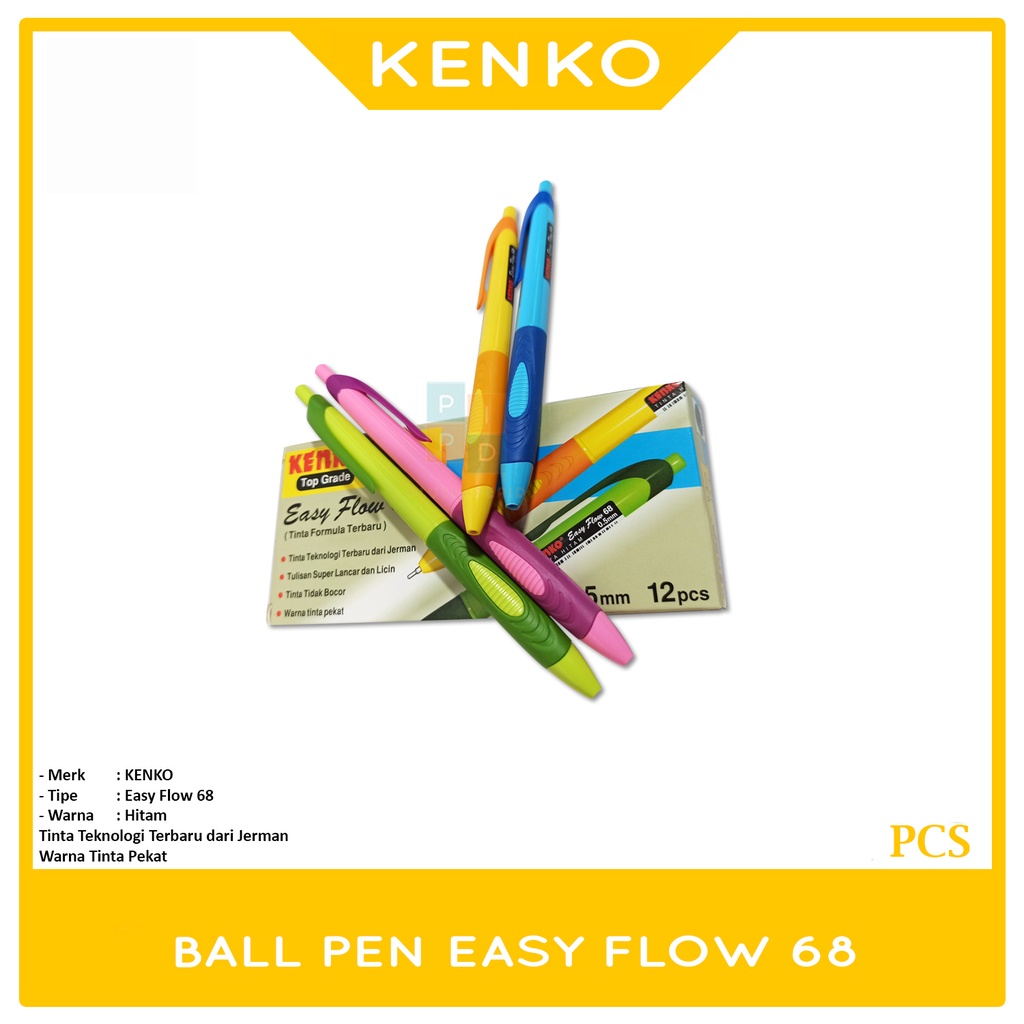 Jual KENKO BALLPEN EASY FLOW 68 BLACK - PCS | Shopee Indonesia