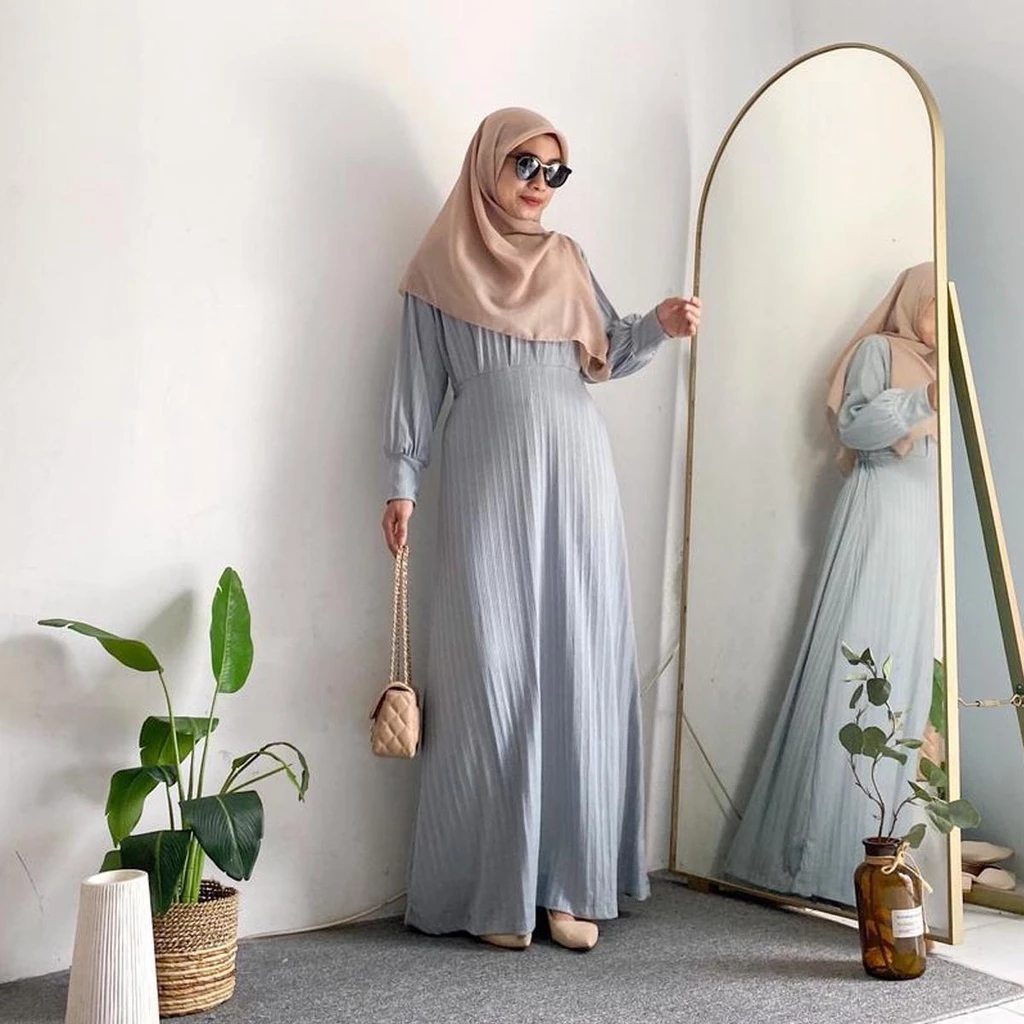 Cyra gamis muslim wanita hornet knit tampilan depan