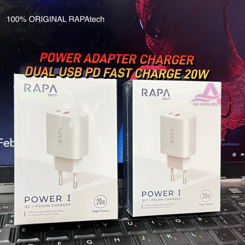 Jual RAPA-TECH ORIGINAL 20W POWER ADAPTER DUAL PORT USB A & USB C ...